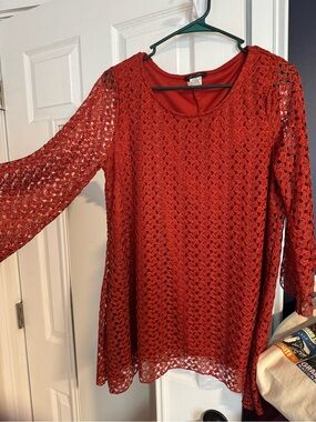 Brittany Black Deep Orange Crochet Lace Tunic Top